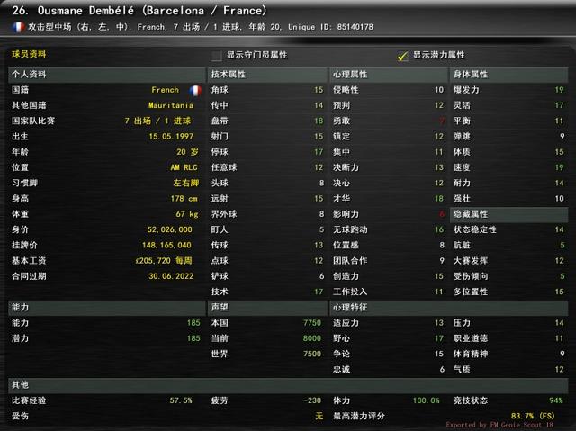 足球经理2018球员介绍:潜力无限,耐心兑现——奥斯曼 登贝莱 足球经理2018球员介绍:潜力无限,耐心兑现——奥斯曼 登贝莱